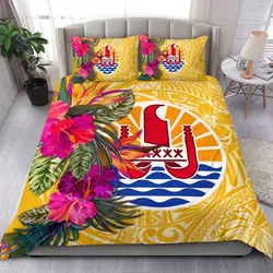 Tahiti Bedding Set - Hibiscus Polynesian Pattern Yellow Version