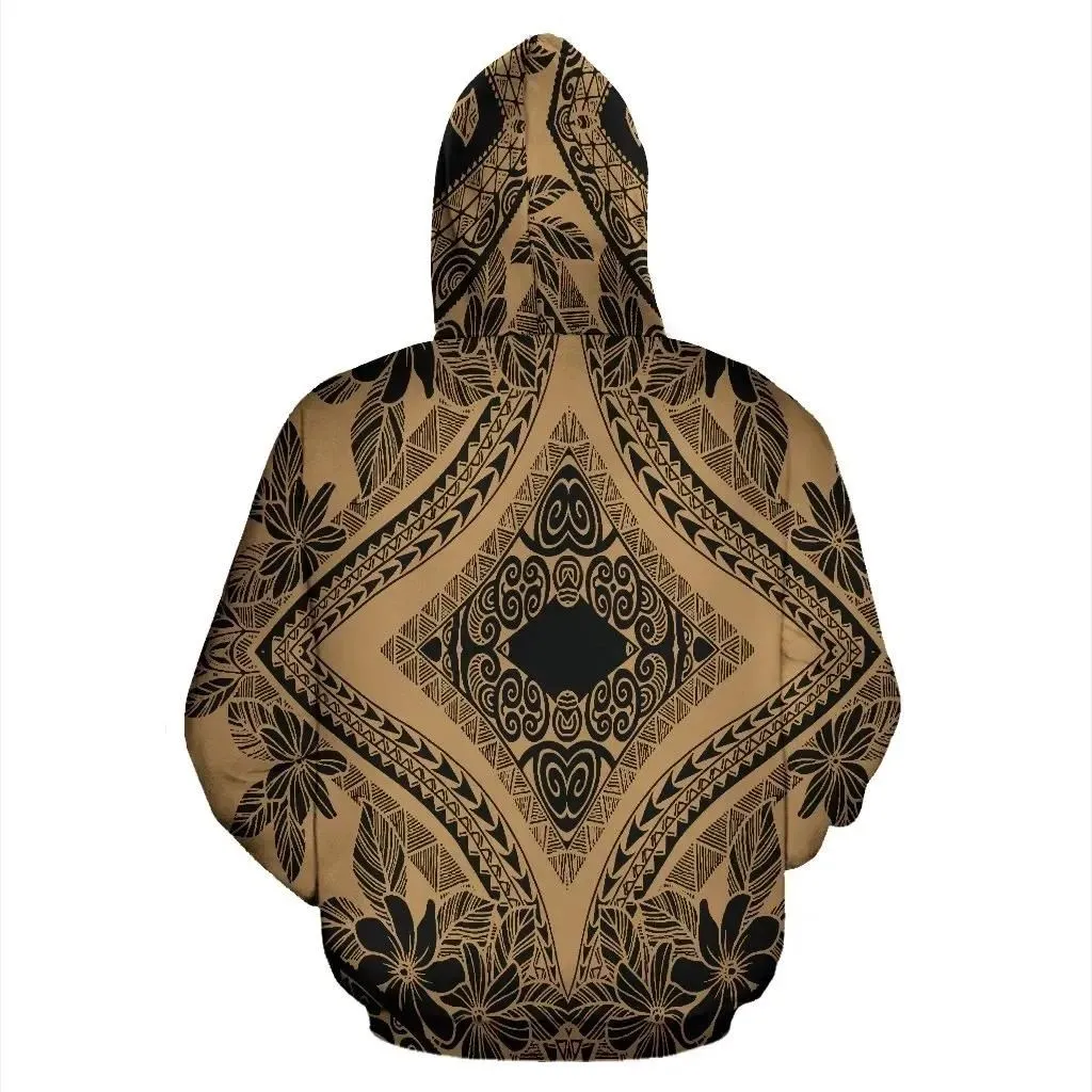 Alohawaii Hoodie - Polynesian Plumeria Mix Gold Black Pullover - AH - JR