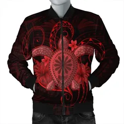 FamilyGater Jacket - Hawaii Turtle Hibiscus Polynesian Bomber Jacket - Full Style - Red - AH - J4R