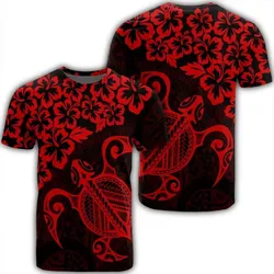 Alohawaii Tee - Hawaiian Map Turtle Hibiscus Kanaka Polynesian T-shirt Red - AH - J4R