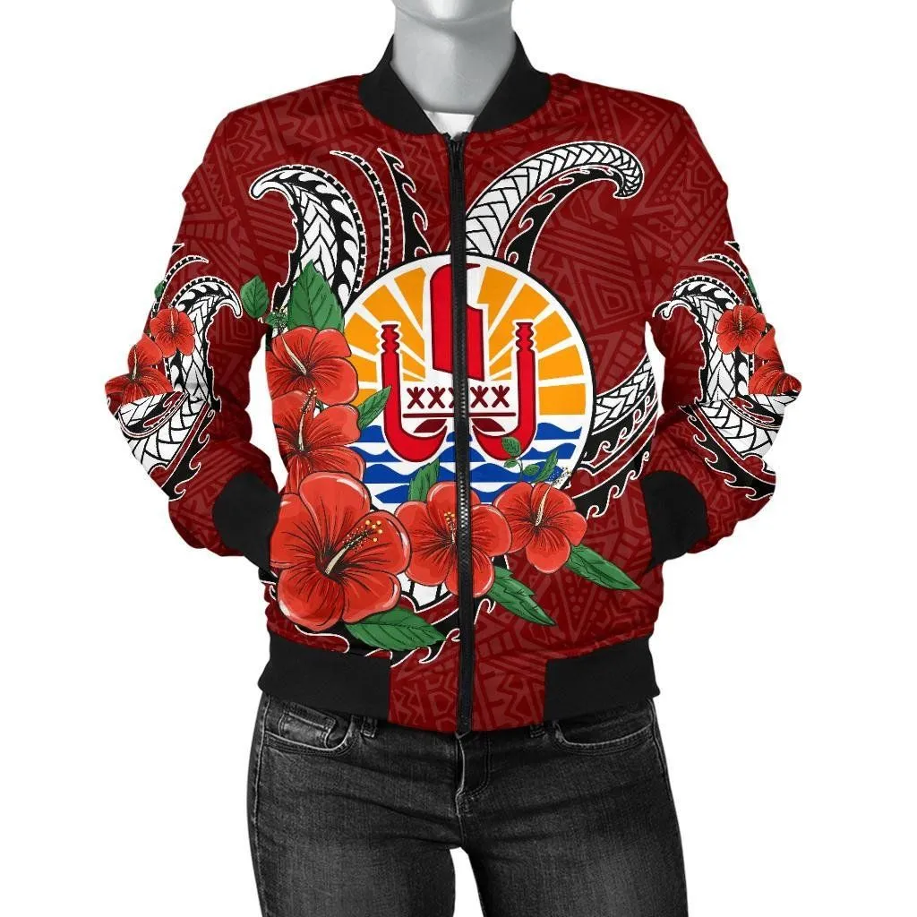 FamilyGater Jacket - Bomber Jacket Tahiti Polynesian Hibiscus Coat of Arm Red - BN11