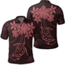 Hawaiian Turtles Hibiscus Plumeria Polynesian Polo Shirt - Pink - AH