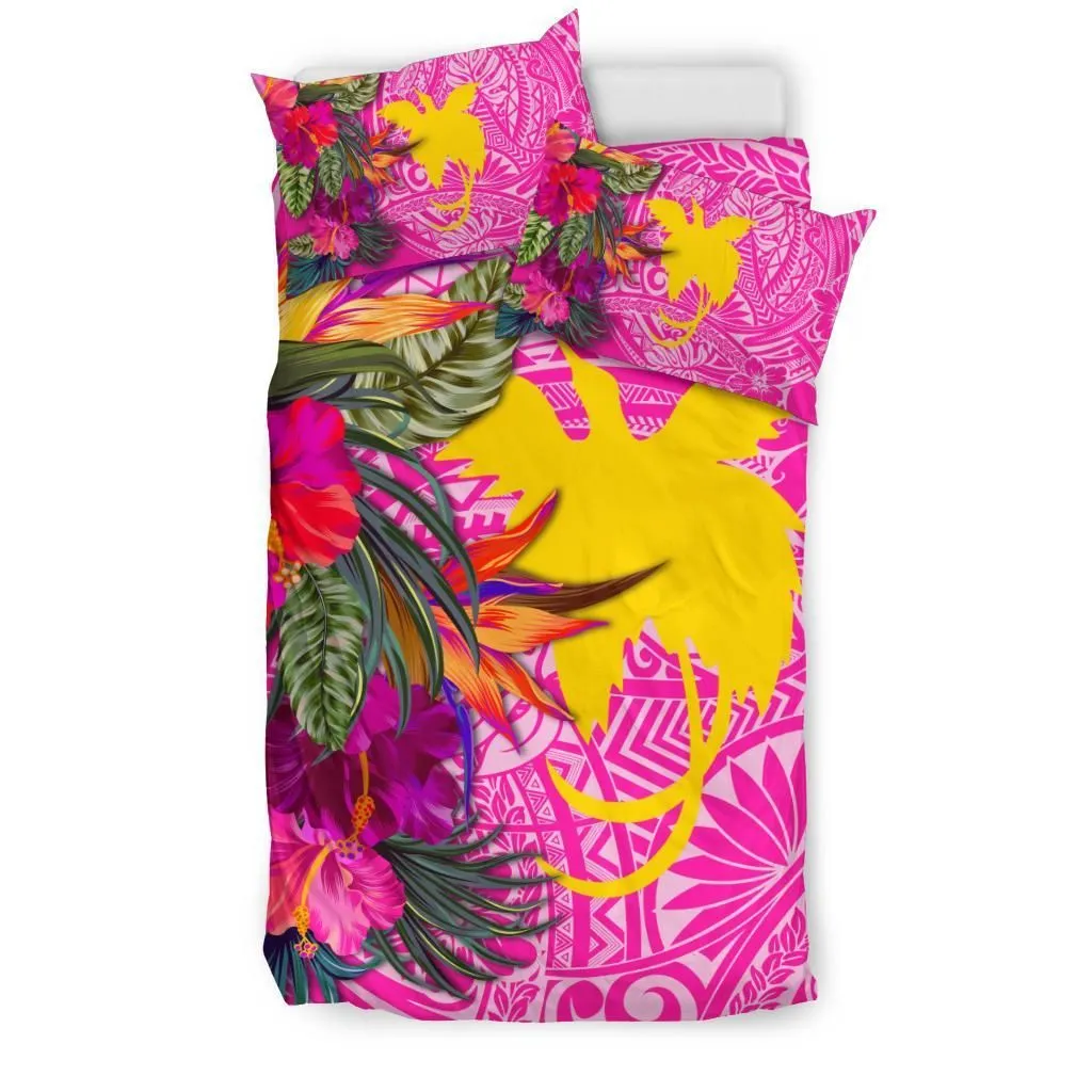 Papua New Guinea Bedding Set - Hibiscus Polynesian Pattern Pink Version