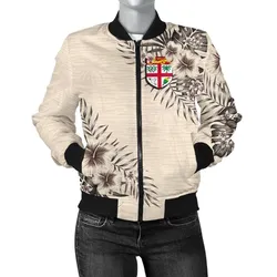 Fiji Womens Bomber Jacket - The Beige Hibiscus