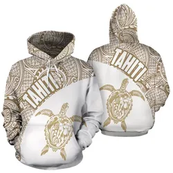 Tahiti Hoodie - Tahiti Turtle Mermaid Polynesian Tattoo Gold White Version6