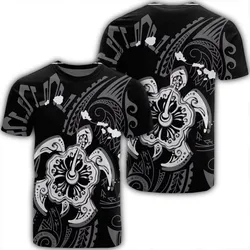 Hawaiian Map Kanaka Hibiscus Turtle White Polynesian T-Shirt - AH