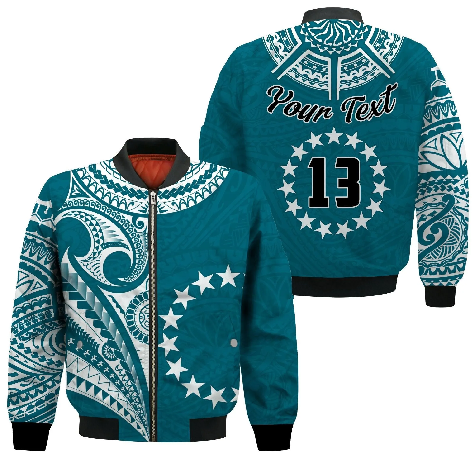 (Custom Text and Number) Cook Islands Tatau Bomber Jacket Symbolize Passion Stars Version Blue LT13