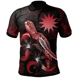 Nauru Polynesian Polo Shirt - Turtle With Blooming Hibiscus Red