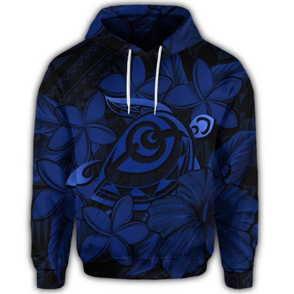 Hawaiian Turtle Hibiscus Plumeria Kanaka Polynesian Hoodie Blue - Soft Style
