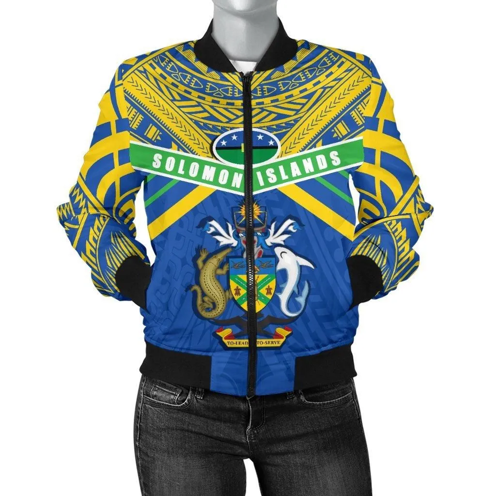 Solomon Islands Women Bomber Jacket Simple Coat Of Arms Rugby
