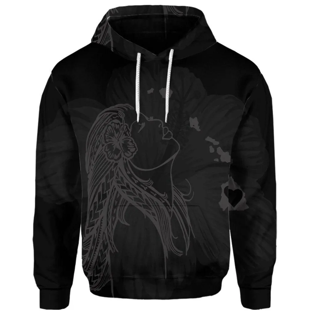 (Personalised) Hawaiian Map Heart Hula Girl Hibiscus Gray Polynesian Hoodie - AH