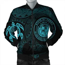 Hawaiian Coat Of Arms Turtle Polynesian Bomber Jacket Blue