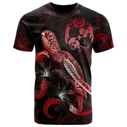 Alohawaii T-Shirt - Tee Tonga Polynesian - Turtle With Blooming Hibiscus Red - BN22