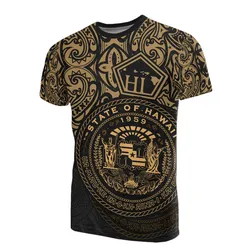 Hawaii Pride T Shirt - Hawaii Seal Polynesian Tattoo (Gold)