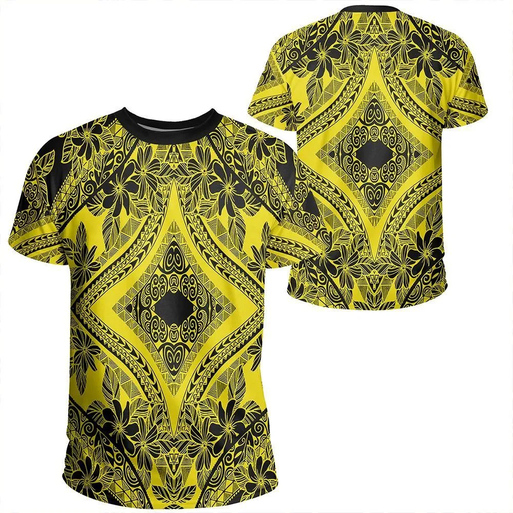 Polynesian Plumeria Mix Yellow Black T Shirt Ah Jr Hawaiian Shorts Beach Short Sleeve
