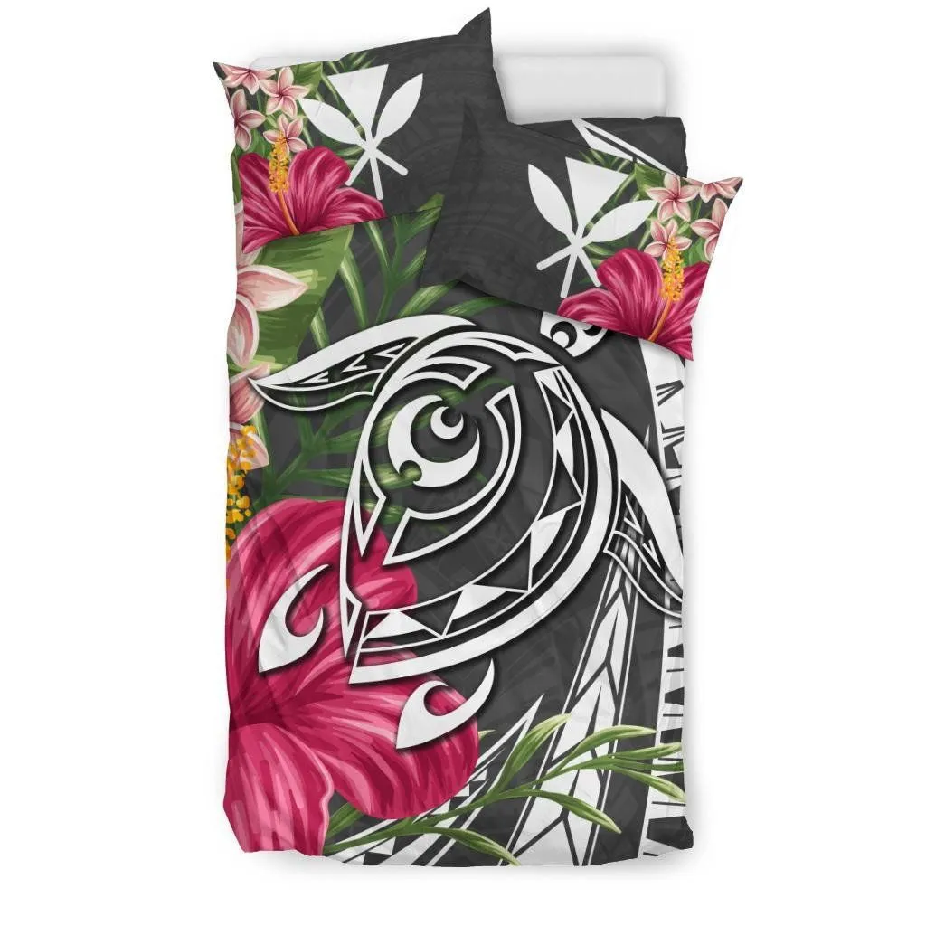Hawaii Polynesian Turtle Tropical Hibiscus Plumeria Bedding Set - Gray - AH - J4