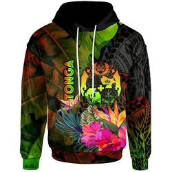 Tonga Polynesian Hoodie -  Hibiscus and Banana Leaves