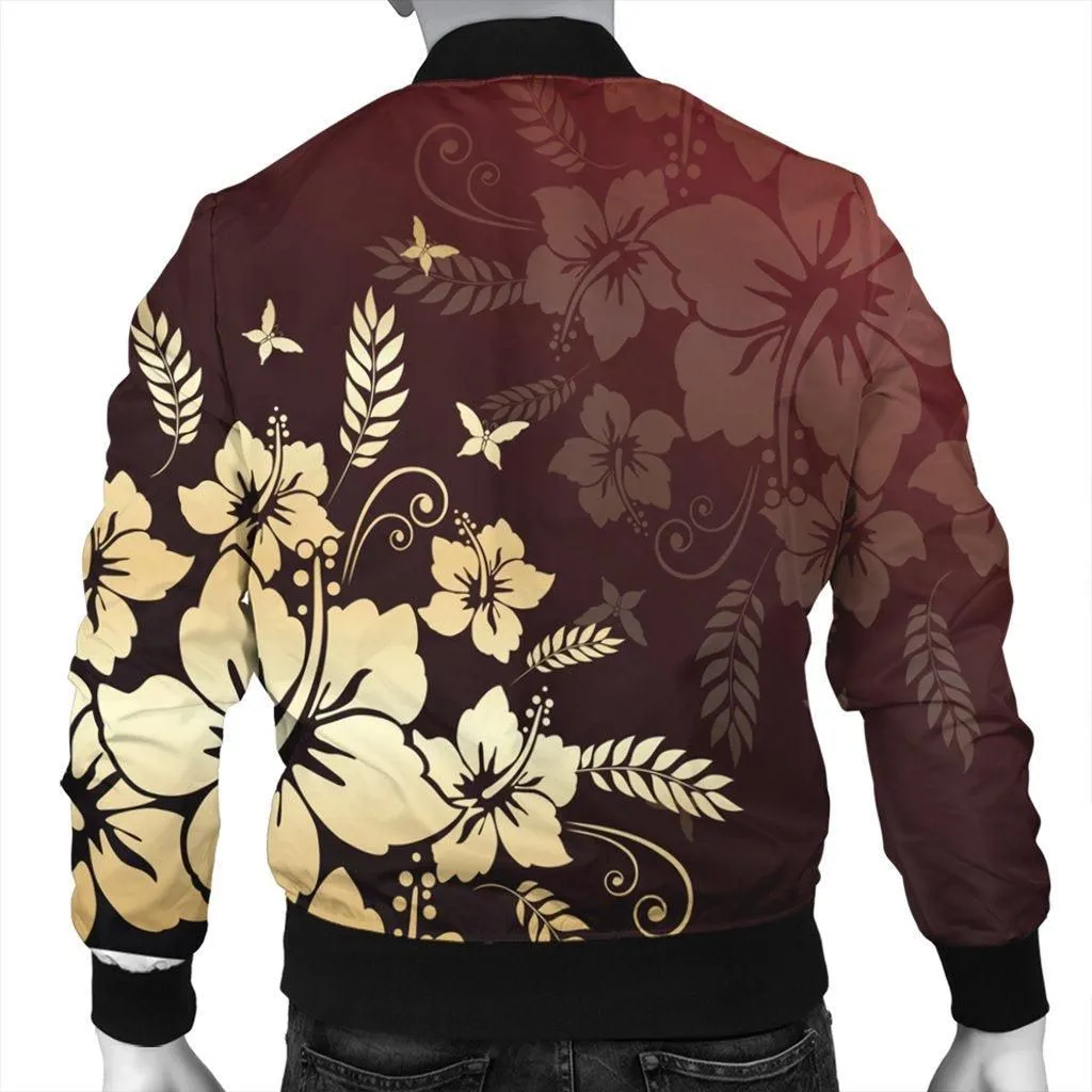 Hawaiian Golden Hibiscus Butterfly Polynesian Bomber Jacket - AH