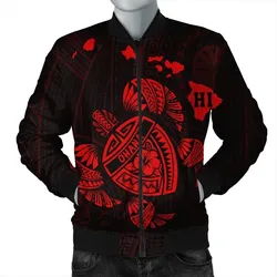 FamilyGaterJacket - Hawaiian Map Turtle Ohana Hibicus Polynesian Bomber Jacket - Red - AH - J6R
