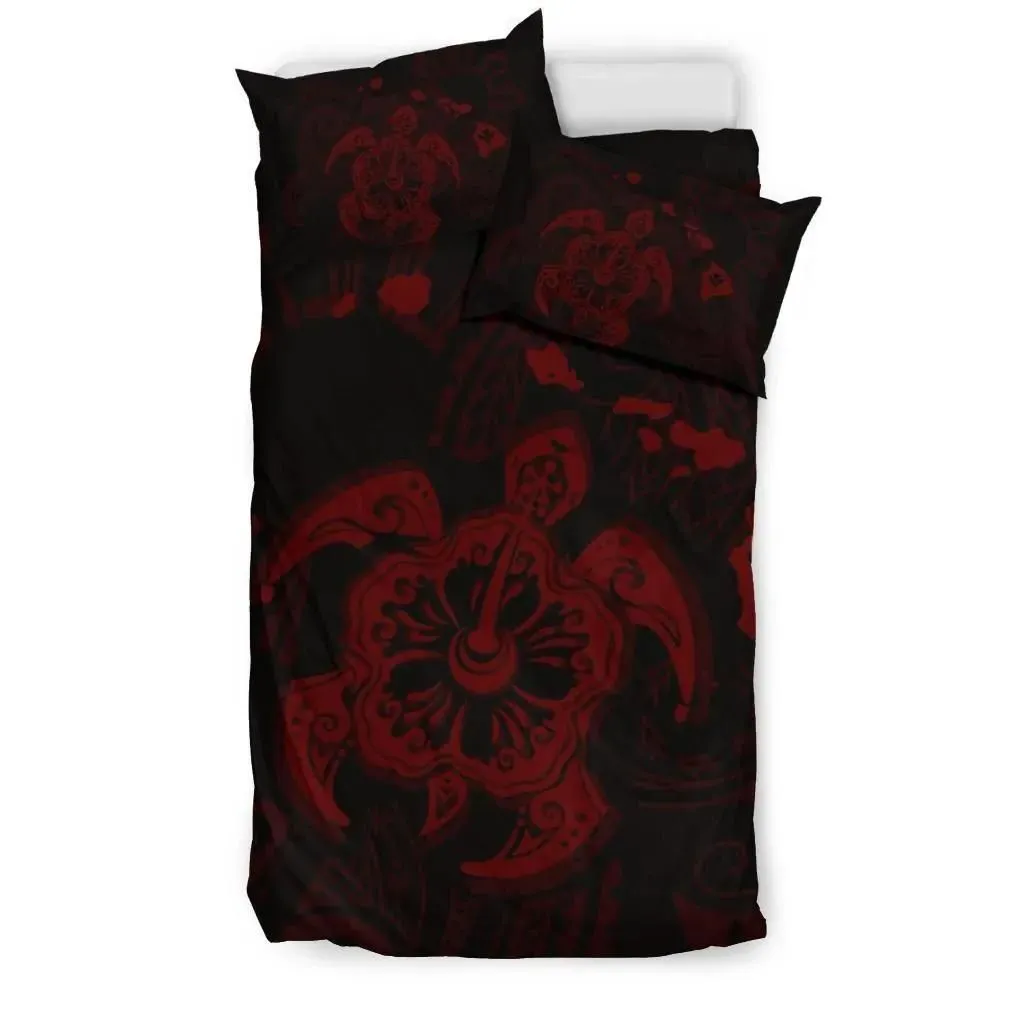 FamilyGater Bedding Set - Cover and Pillow Cases Hawaiian Map Kanaka Hibiscus Turtle Red Polynesian - AH - J4