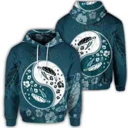 Alohawaii Hoodie - Hawaiian Hibiscus Turtle Polynesian Hoodie YinYang Style - AH - JR
