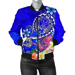 FamilyGaterJacket - Bomber Jacket Hawaii - Turtle Plumeria Polynesian Tattoo Blue Color - BN18