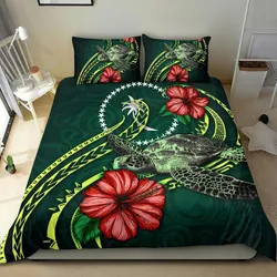 Polynesian Bedding Set - Chuuk Micronesia Duvet Cover Set Green Turtle Hibiscus