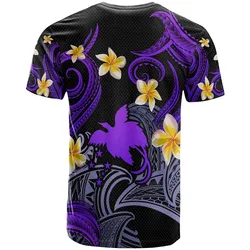 Papua New Guinea T-shirt - Custom Personalised Polynesian Waves with Plumeria Flowers (Purple)
