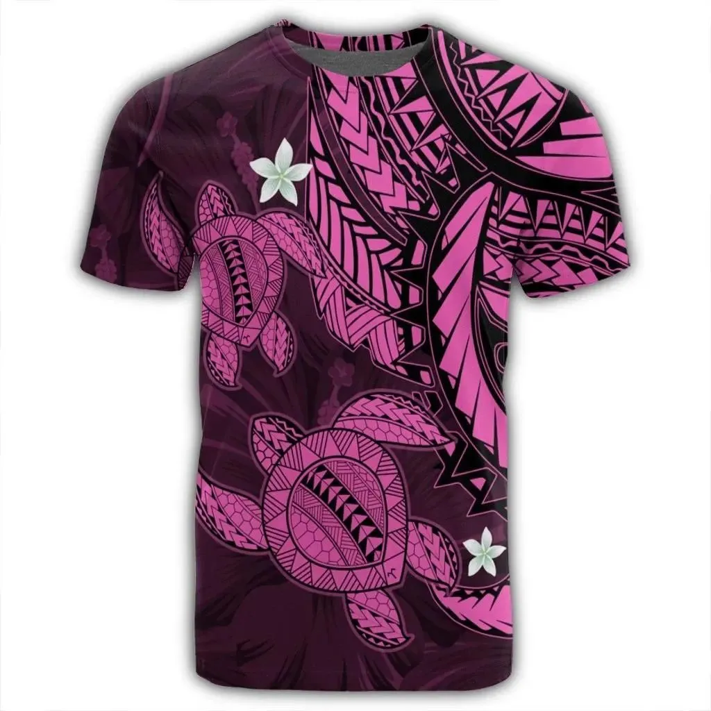 Alohawaii Tee - Hawaii Polynesian Turtle Hibiscus T-shirt Pink - AH - J4R