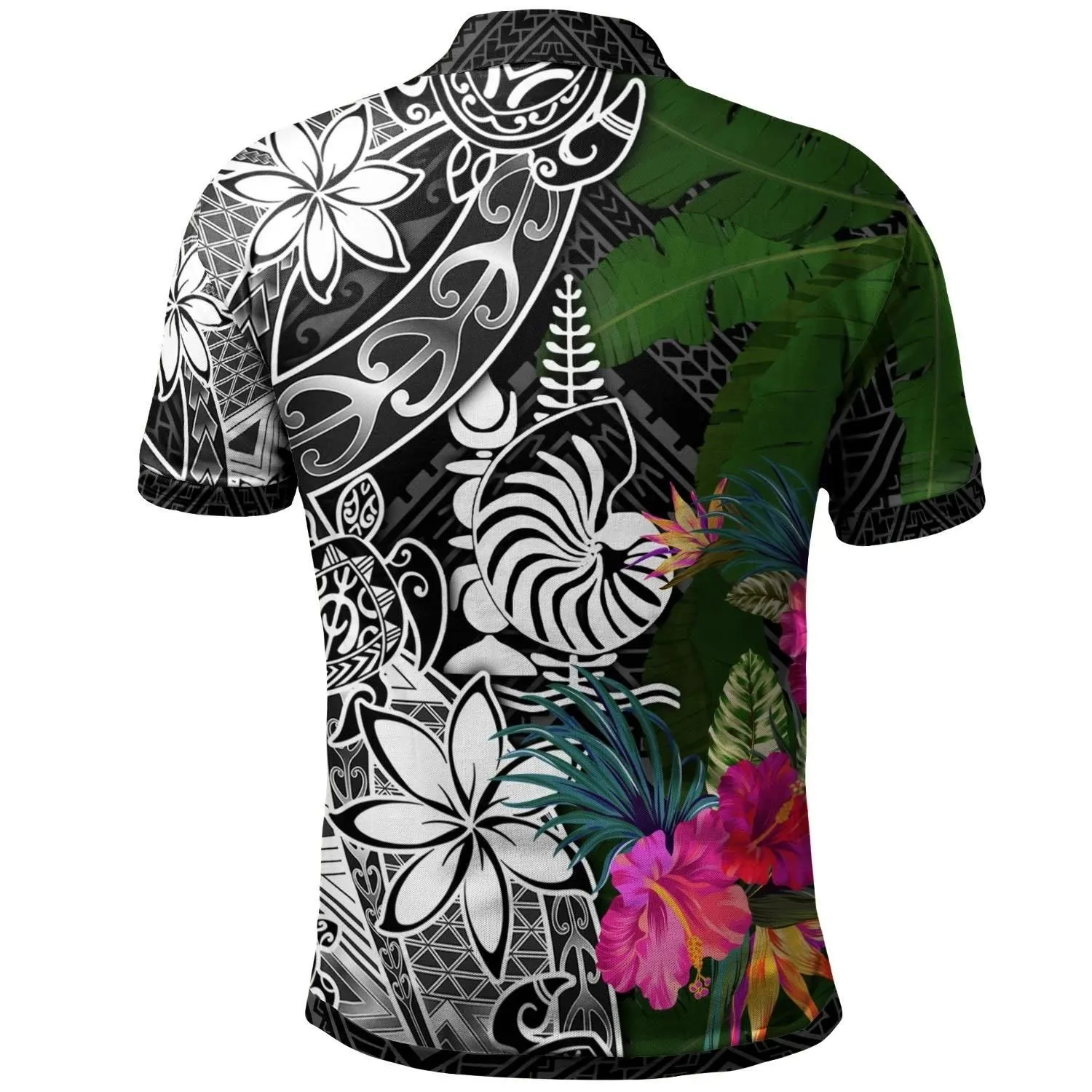 New Caledonia Polo Shirt - Turtle Plumeria Banana Leaf Crest - BN11