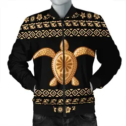 Hawaiian Golden Turtle Hibiscus Plumeria Polynesian Bomber Jacket
