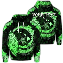 (Personalised) Hawaii Turtle Hibiscus Map Polynesian Hoodie Green