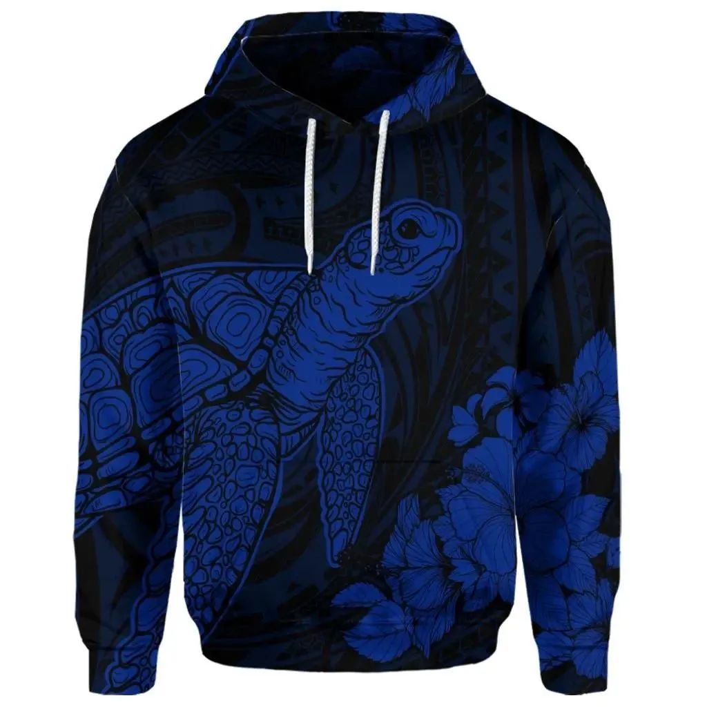 Alohawaii Hoodie - (Personalised) Hawaiian Hibiscus Memory Turtle Polynesian Hoodie Blue - AH - JR