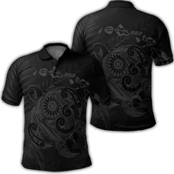 Hawaiian Map Turtle Tattoo Hibiscus Plumeria Polynesian Polo Shirt - Gray