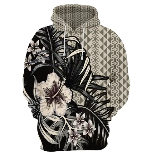  Hibiscus Hoodie - Hawaiian Kakau Hibiscus Flower Pattern Print 3D Pullover Hoodie - Hibiscus Gifts