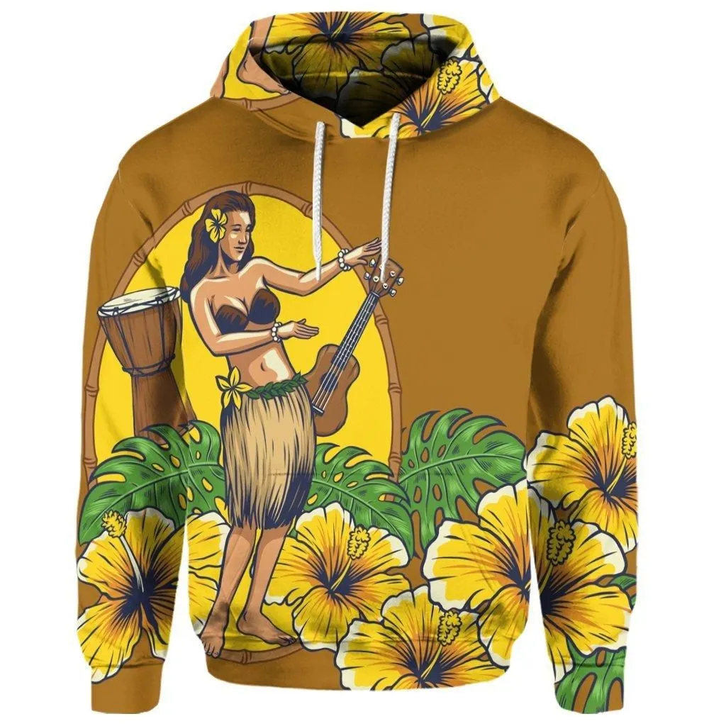 (Personalised) Hawaiian Hula Girl Monstera Hibiscus Polynesian Hoodie - AH