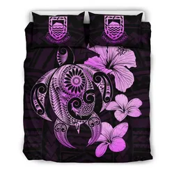Alohawaii Bedding Set - Cover and Pillow Cases Tuvalu Islands Hibiscus Plumeria Mix Polynesian Pink Turtle - J1