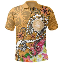 Alohawaii Shirt - Polo Shirt American Samoa Polynesian Turtle Plumeria (Gold) - BN18