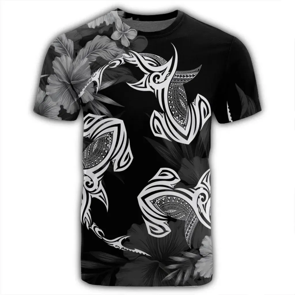 Alohawaii Tee - Hawaiian Hammerhead Shark Hibiscus White Polynesian T-shirt AH - J4R