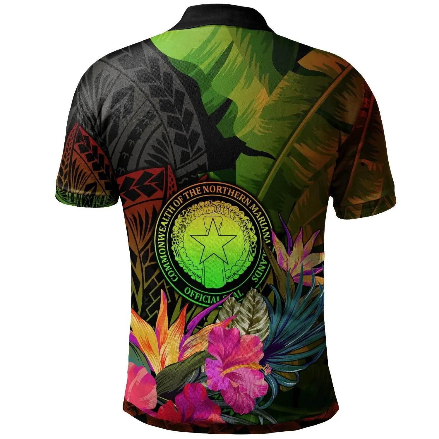 Northern Mariana Islands Polynesian Polo - Hibiscus and Banana Leaves - BN15