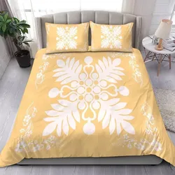 Alohawaii Home Set - Hawaiian Quilt Maui Plant And Hibiscus Pattern Bedding Set - White Beige - AH J8