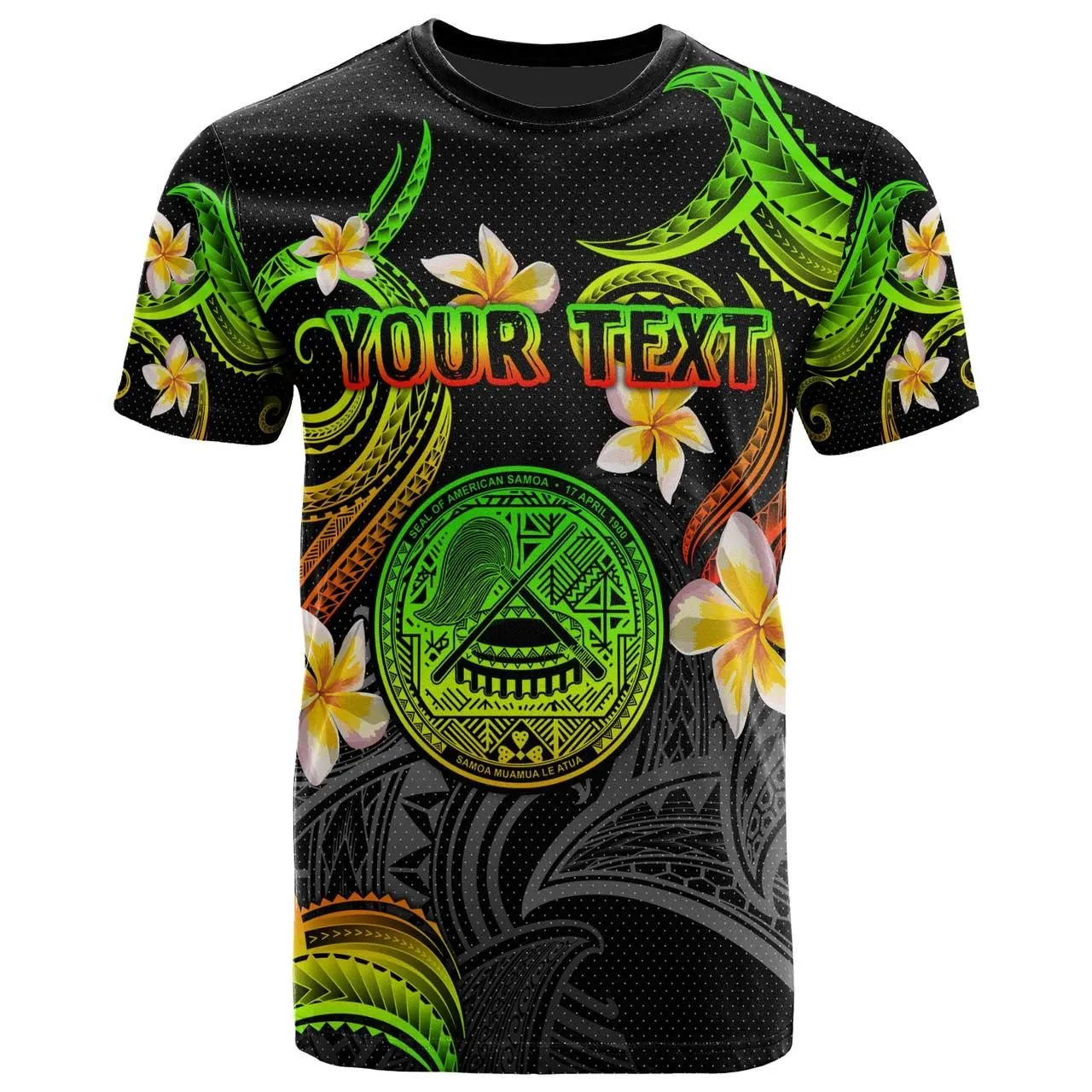 American Samoa T-shirt - Custom Personalised Polynesian Waves with Plumeria Flowers (Reggae)
