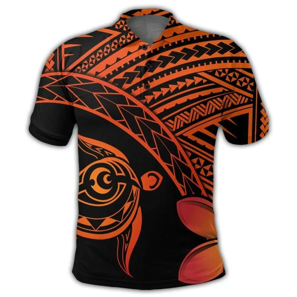 Alohawaii Shirt - Hawaiian Turtle Plumeria Kakau Polynesian Quilt Polo Shirt Neo Orange AH - J0R