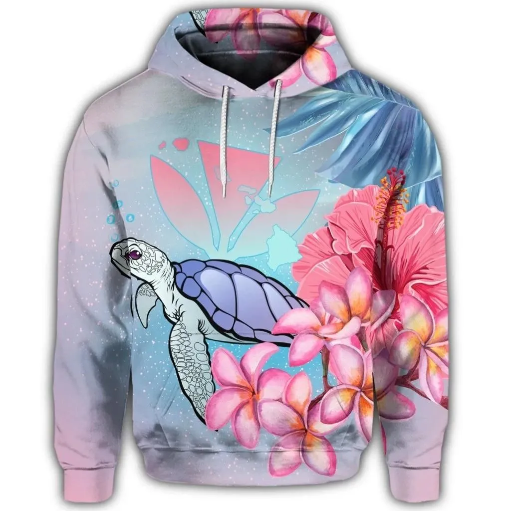 Alohawaii Hoodie - Hawaiian Map Kanaka Turtle Galaxy Night Plumeria Hibiscus Hoodie - AH - J5R