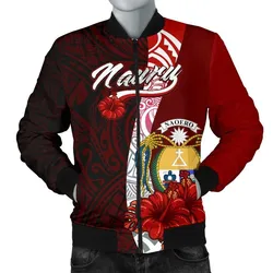 Nauru Polynesian Mens Bomber Jacket - Coat Of Arm With Hibiscus