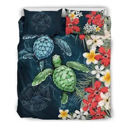 FamilyGater Bedding Set - Cover and Pillow Cases American Samoa - Sea Turtle Tropical Hibiscus And Plumeria A24