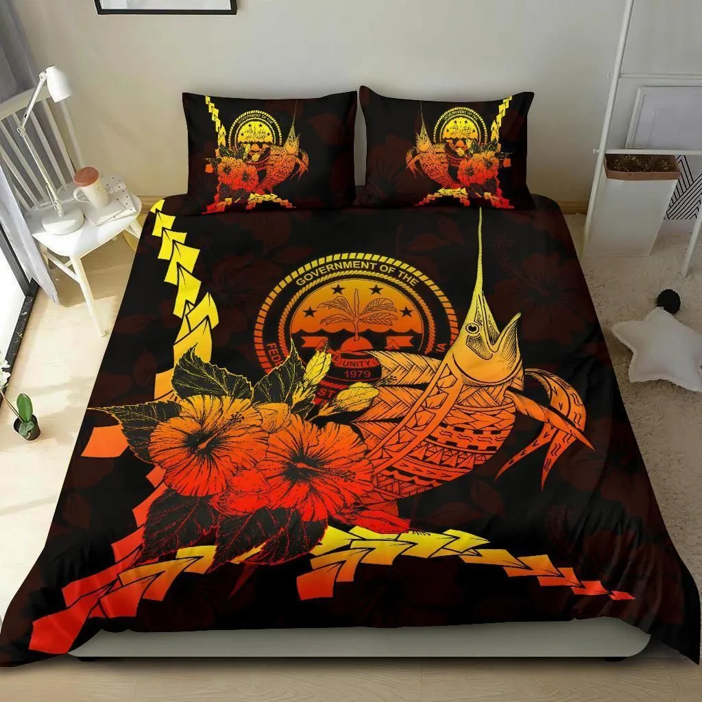 Federated States Of Micronesia Polynesian Bedding Set - Swordfish With Hibiscus