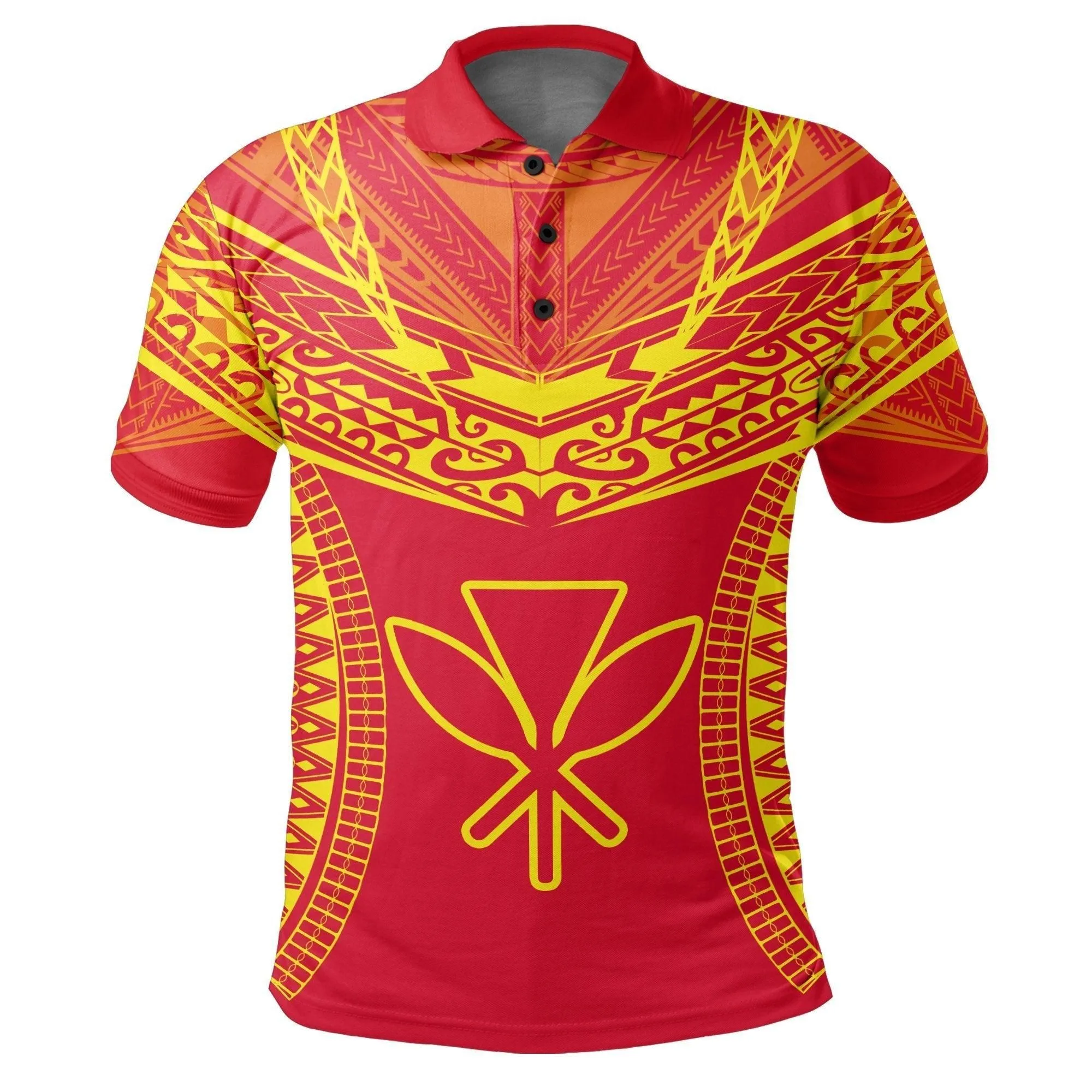 Hawaiian Kanaka Map Football Jersey Polo Shirt - Red and Yellow - Roger Style