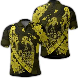 Alohawaii Shirt - Hawaiian Fish Hook Hibiscus Banzai Surfing Polynesian Polo Shirt Yellow - AH - J5R