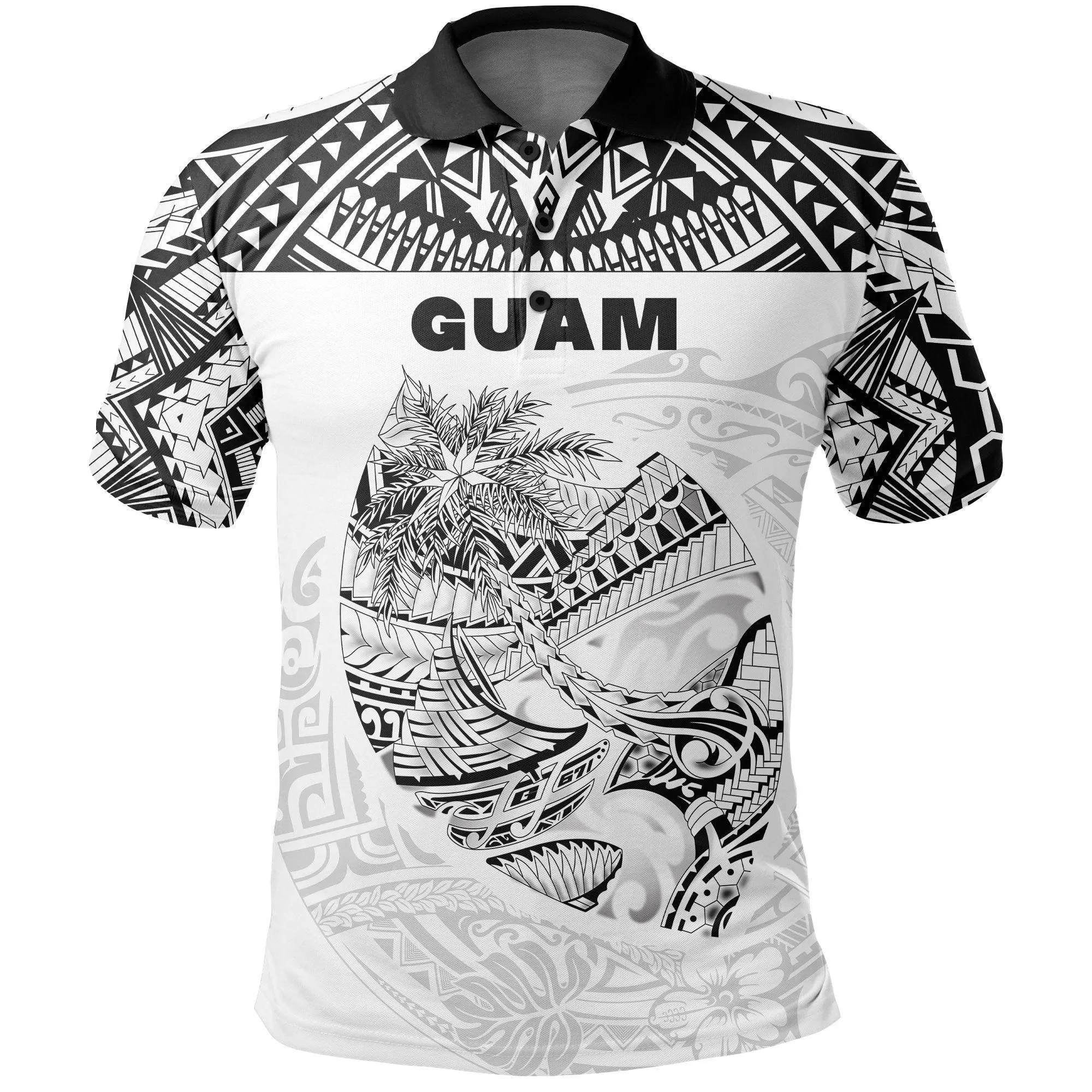 (Custom Personalised) Guam Rugby Polo Shirt Polynesian Patterns - White LT16